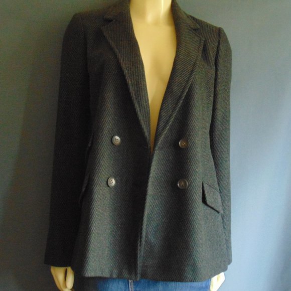J. Crew Collection Gray Wool Blend Pinstriped Pea Coat Jacket 8 - Picture 2 of 6